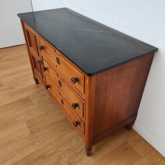 Image 1 of Vintage Frans dressoir commode, ladekast, badkamermeubel met marmer blad
