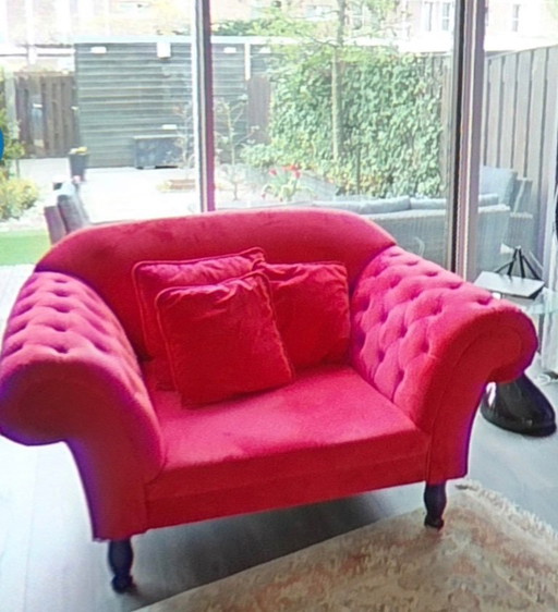 Ensemble de canapés Chesterfield de luxe en velours rouge – 3 5 zitsbanken, Textile (photo 2 of 7)