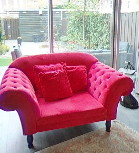 Ensemble de canapés Chesterfield de luxe en velours rouge – Canapés 3 places, Textile (photo 2 of 7)