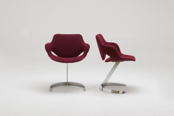 Image 1 of  Sculptural "Scimitar" Dining Set in Burgundy Bouclé - Boris Tabacoff
