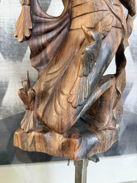 Large Vintage Balinese Hand-Carved Wood Sculpture – Goddess Dewi Sri (photo 6 of 10)