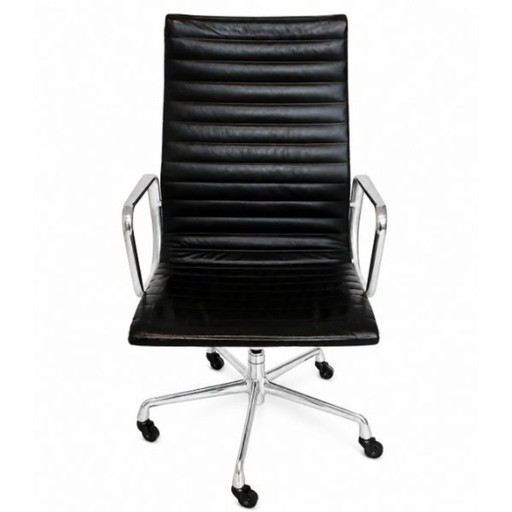 Chaise de Bureau Exécutive Eames Aluminum Group EA337 en Cuir Noir et Aluminium