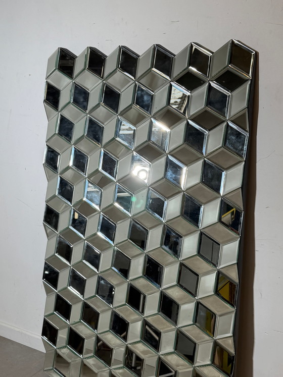 Large Geometric Faceted Mirror – Sculptural Cube Prism Mirror – 150 × 92 cm (photo 5 of 6)