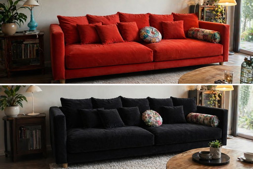 Canapé design IKEA Stockholm 2017 – revêtement en velours – 10 coussins