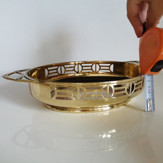 Image 1 of Plateau ancien en porcelaine et laiton Art Déco