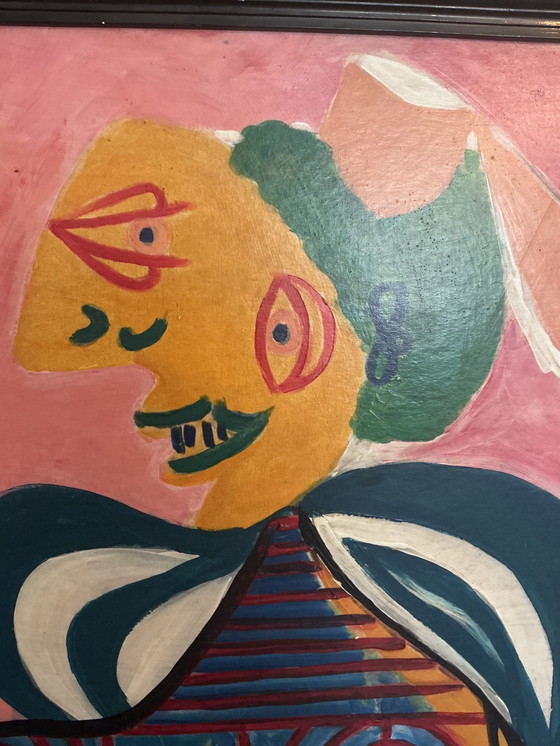 Image 1 of Abstract Cubist-Style Painting – Signed – Oil on Canvas with Fram