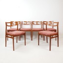 6 sedie da tavolo da pranzo vintage in legno di teak danese a coste rosa