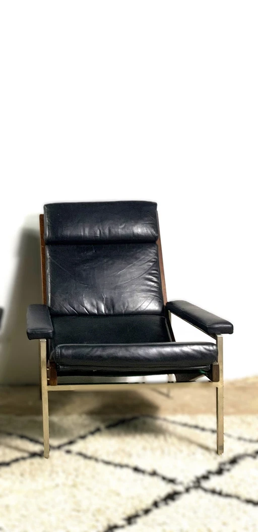 Fauteuil Lotus de Rob Parry, palissandre et cuir, 1960S