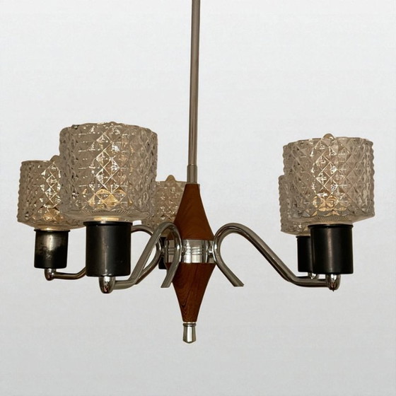 Image 1 of Skandinavisches Mid-Century Beleuchtungsset aus Teakholz, geschliffenem Glas und poliertem Metall (1950-60er Jahre)