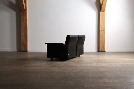 Image 1 of Dieter Rams Modell 620 Zweisitzer-Sofa aus schwarzem Leder für Vitsoe, 1980er Jahre