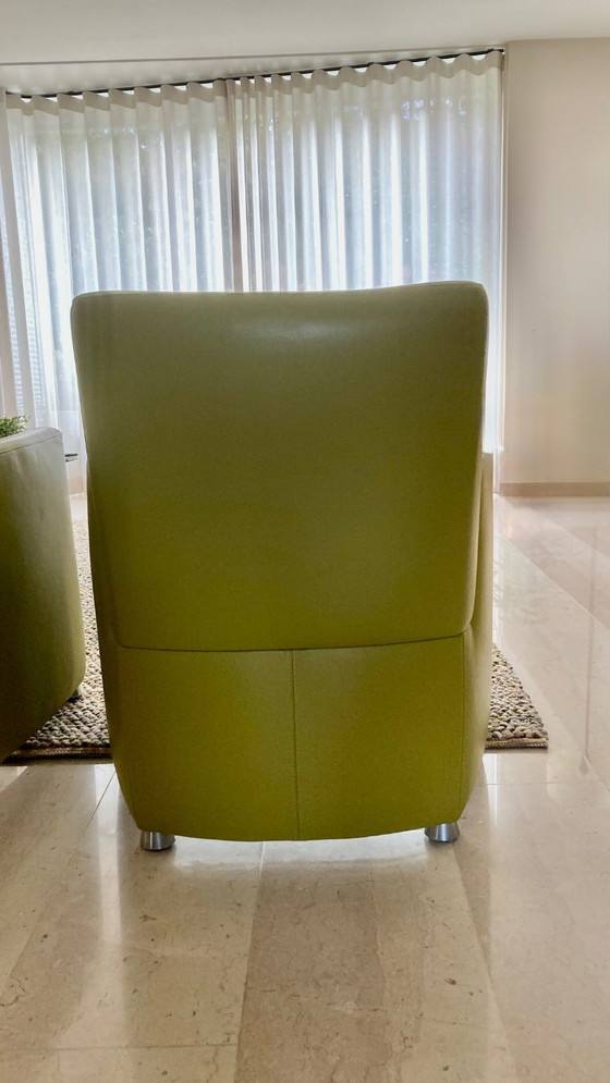 Leolux fauteuils, groen leer, Metaal, Modern (foto 3 van 12)