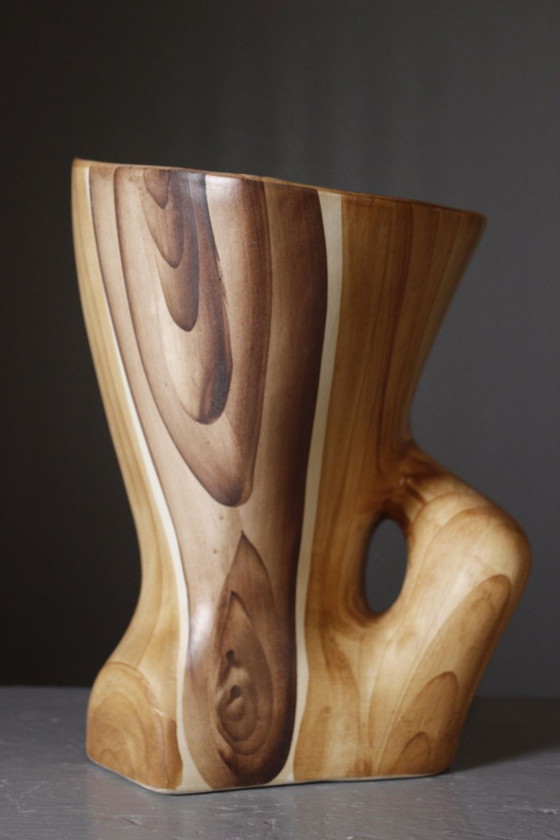Image 1 of Grandjean Jourdan in Vallauris - Large satin-finish faux wood vase, France, 1950s