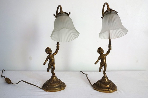 Image 1 of Art Deco brass cherub or angel lamp