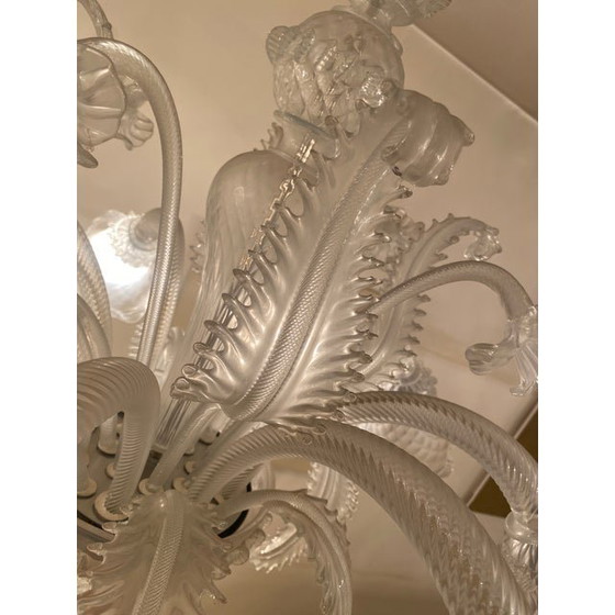 Image 1 of 1970S Italian Style Murano Glass In Transparent And Sand Chandelier