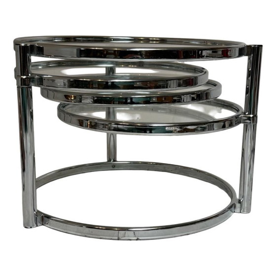 Image 1 of Vintage - Leitmotiv- Dutch design - Table basse - Chrome, plateaux pivotants - XL (63cm ø)