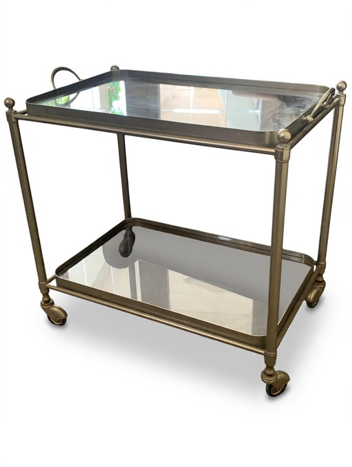 Carrito de bar vintage de metal plateado y cristal ahumado - Estilo Maison Jansen, década de 1970 - Neoclásico (photo 2 of 9)