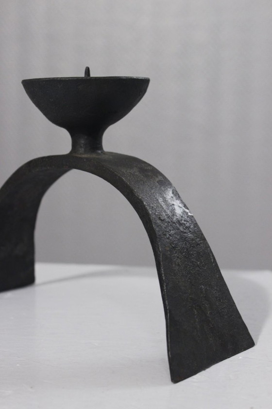 Image 1 of Wrought iron candle holder, brutalist design, 1950s Marolles style