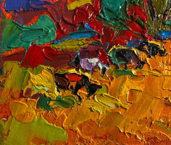 Image 1 of Original Oil Painting Fall Field Landscape Colors of Autumn