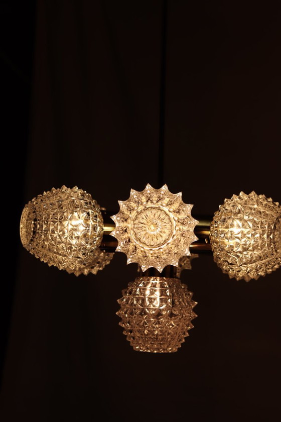 Image 1 of Kamenický Šenov “Ježko” Chandelier – Czech Vintage Design Classic (1970s, Crystal & Brass)