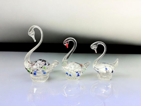 Image 1 of Satz von 3 originalen Muranoglas-Schwänen
