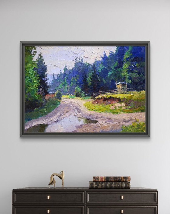 Image 1 of Original Oil Painting Natural Summer Forest Mountains After the Rain