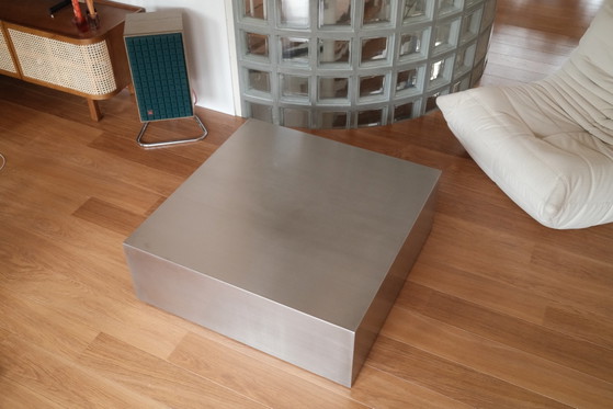 Table basse vintage en acier inoxydable - Mid Century / Stainless Steel, Tables basses, rvs, Argenté (photo 6 sur 6)