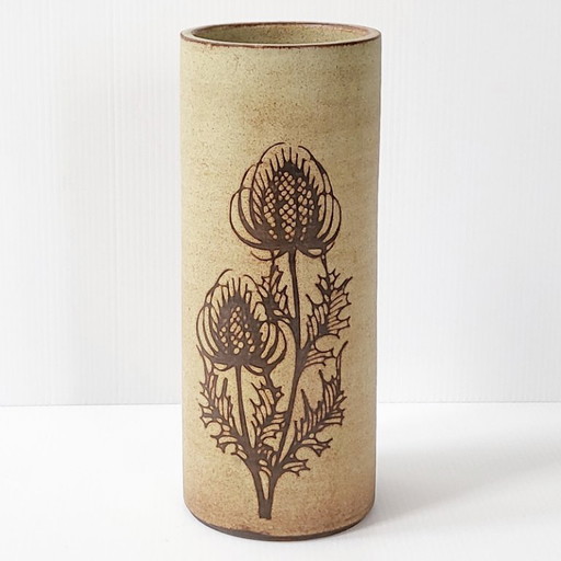 Vintage Vallauris Steingut-Rollvase mit Disteln, 1970er Jahre, von Fonck & Mateo