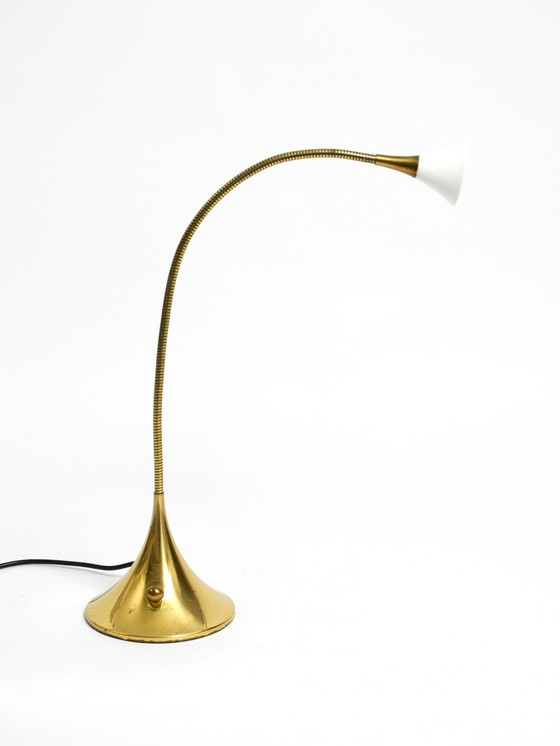 Image 1 of 1980s Brass Halogen Table Lamp by Florian Schulz Model Esa with Gooseneck