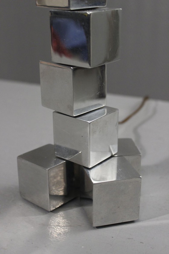 Image 1 of Pied de lampe moderniste modulable cubes acier chromé style Adnet Art Déco 1930s