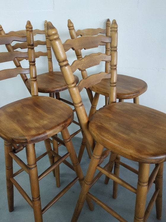 Image 1 of Set Van 4 Jaren Vintage 70 'Farmhouse Style' of Brutalist Style Barkrukken