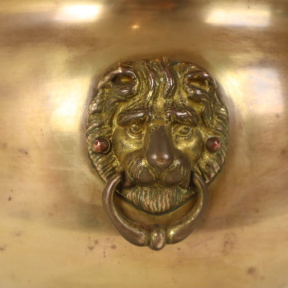 Oude Jardinière Bloempot Messing Leeuwenkopjes Begin 20ste – Plantenbak, Brass (photo 4 of 15)