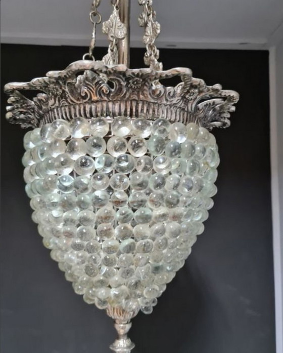Image 1 of Hanglamp van Murano-glas voor aan het plafond, Art Deco bronzen wijnrank