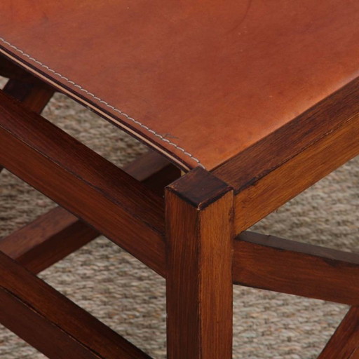 Chaise vintage en bois massif et cuir, 1980