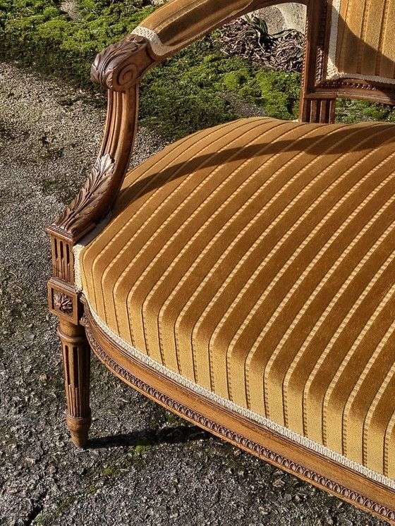 Image 1 of French Antique green Velvet Sofa - Solid Wood Lounge Seater-Claude Sené Style - Louis XVI-late 1900th