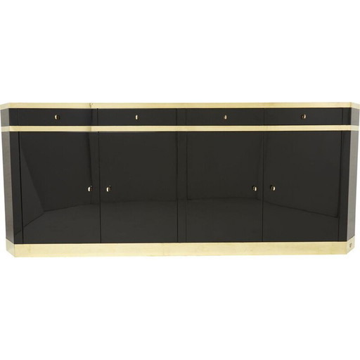 Zwart gelakt en messing vintage dressoir van J.C. Mahey voor Maison Romeo, 1970