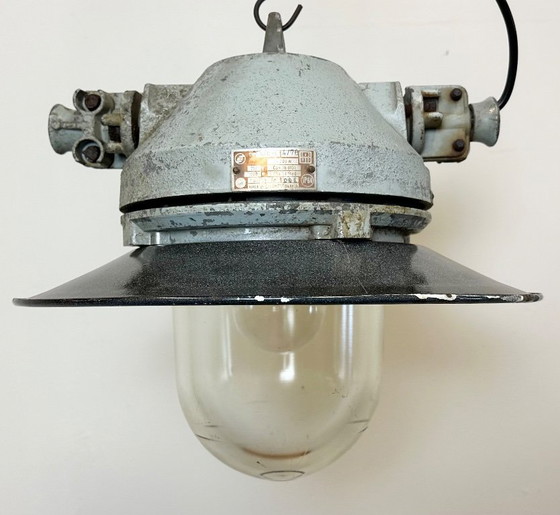 Image 1 of Grey Cast Aluminium Explosion Proof Lamp with Enameled Shade, 1970s