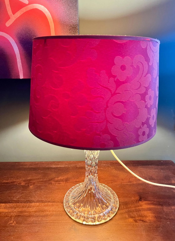 Lampe de table vintage en verre cristal Peill & Putzler, Made in Germany avec abat-jour moderne. Lampe Space (photo 5 of 9)