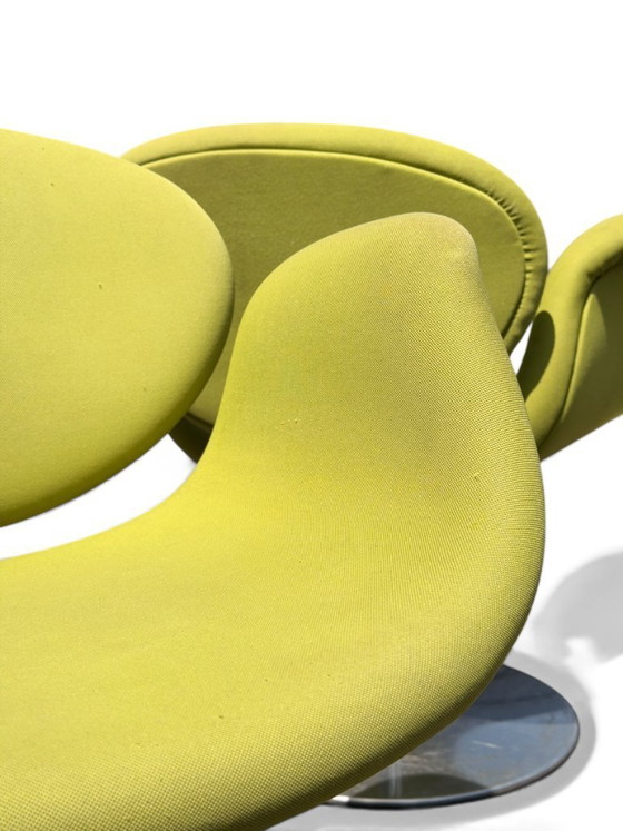 Pair Of Authentic Pierre Paulin "Little Tulip" Chairs For Artifort - Vibrant Green – Dining chairs, Textile (photo 8 of 13)