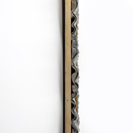 Image 1 of Italiaanse wandspiegel van messing en bladeren uit het midden van de eeuw van Muranoglas