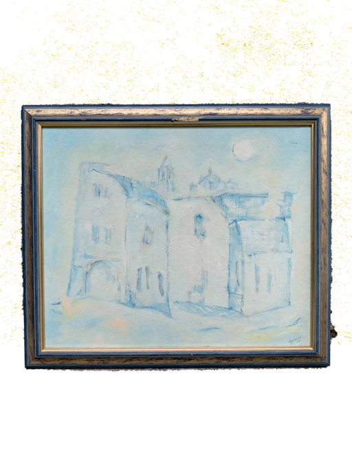 Peinture à l'huile sur toile, Paysage de maisons