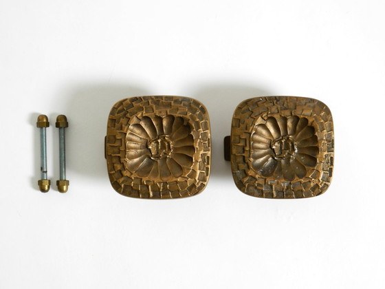 Image 1 of Wunderschöner, doppelseitiger Türgriff im Mid-Century-Modern-Stil aus schwerer Bronze.