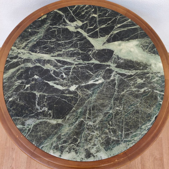Image 1 of Vintage round wooden coffee table with onyx marble top