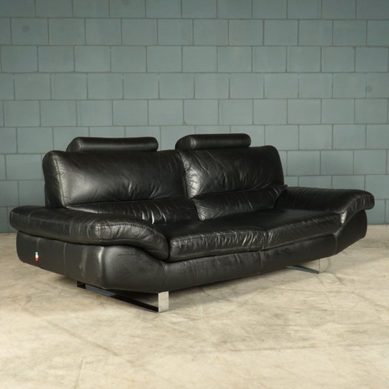 Image 1 of LaNouva Sitzgruppe – Dreisitzer-Sofa mit Zweisitzer-Sofa – schwarzes Leder