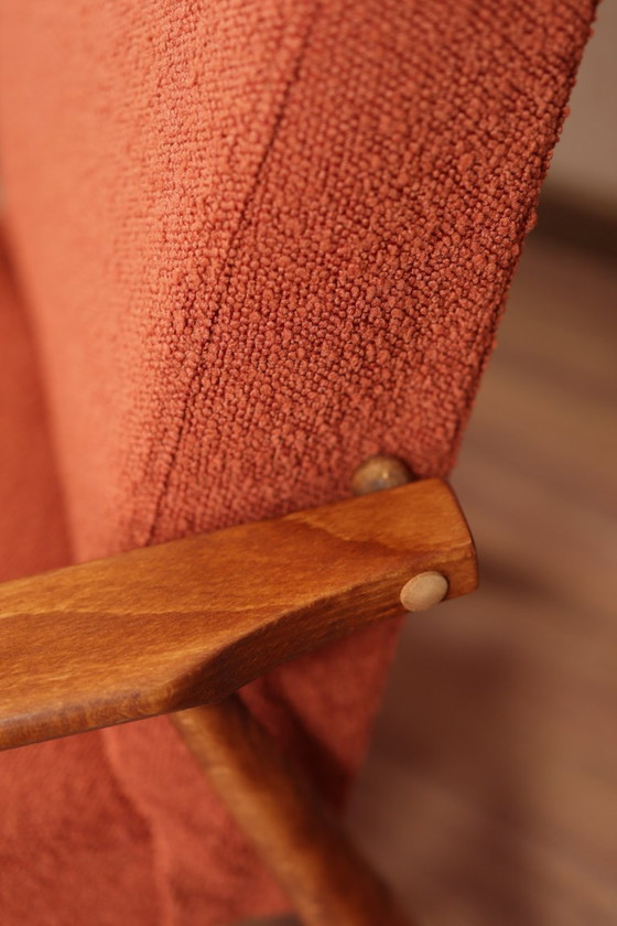 Image 1 of Lounge Chair and footrest Vintage Terracota Boucle,  Mid Century Design, 1960