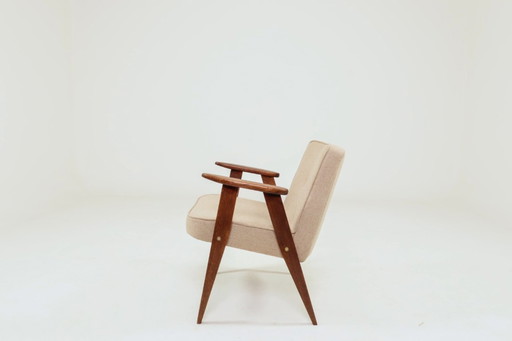 Mid century modern design armchair camel beige wool oak wood by Chierowsky 