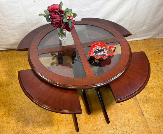 Vintage G-Plan Round Coffee Table & 4 Nested Stools | 1970s | Mahogany & Glass | Mid-Century Retro Design A (photo 18 of 18)