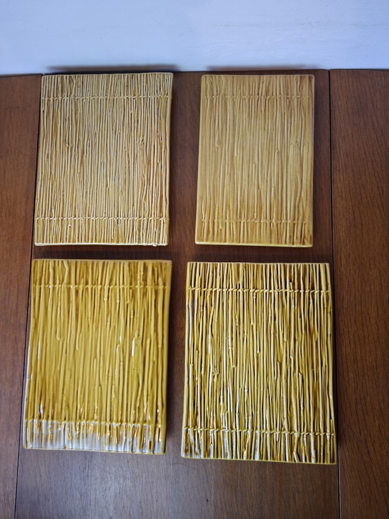 Image 1 of Assiettes en céramique de bambou Boch Keralux du milieu du XXe siècle