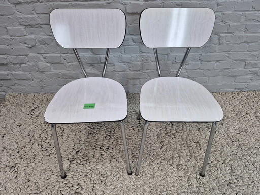 Sedie da cucina dal design vintage di Brabantia, in formica striata bianca e grigio chiaro, Paesi Bassi, anni '60 - Set di 2