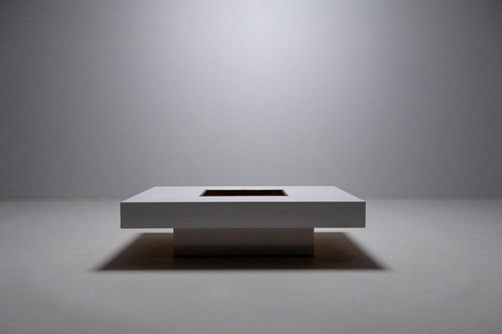 Image 1 of Couchtisch mit integrierter Messingbar von Willy Rizzo, Italien, 1970er Jahre