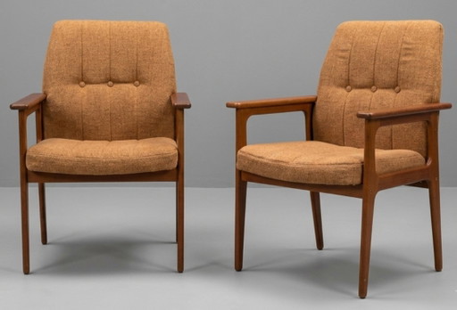 Set di 2 poltrone vintage in teak OD Møbler – Rivestite di recente – Design danese – fauteuils, Wood
